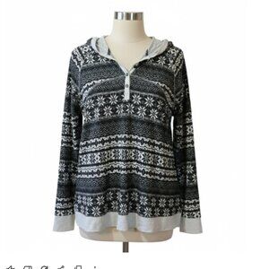 Torrid Black and White Fair Isle Henley Hoodie Winter Theme 3X